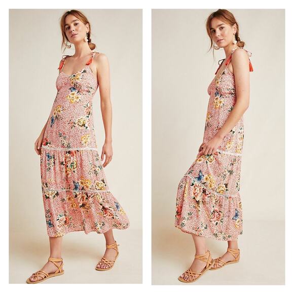 Farm Rio For Anthropologie Verbena Tiered Floral Midi Summer Dress Size S - Picture 1 of 12